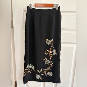 I.N. Studio skirt black floral midi back slit size M